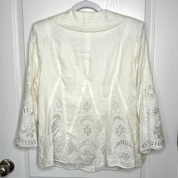 NEW Wms 8 White Linen Blazer Lace Embroidered Formal Elegant Party Easter - Picture 2 of 16